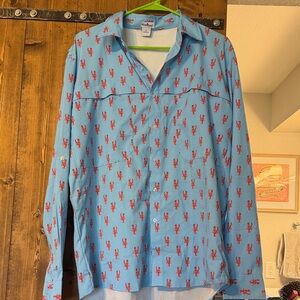 Men's Light Blue Button-Down Shirt with Red Cactus Print